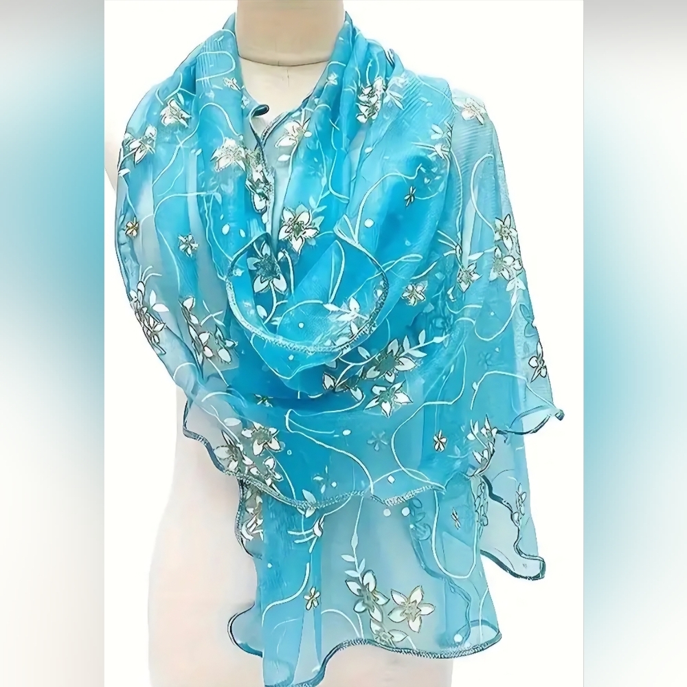 Floral Blue Sheer Scarf
